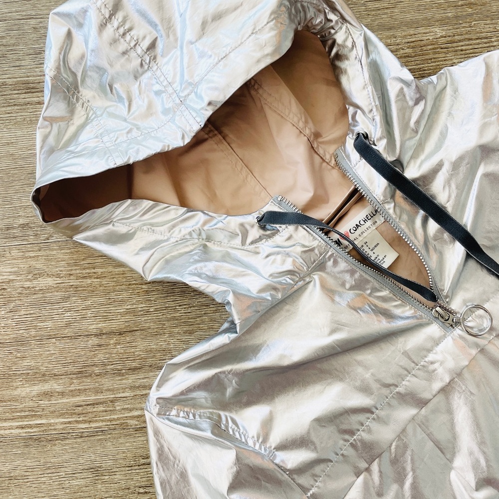 H&M Coachella Anorak Metallic Silver Crop Hood 4